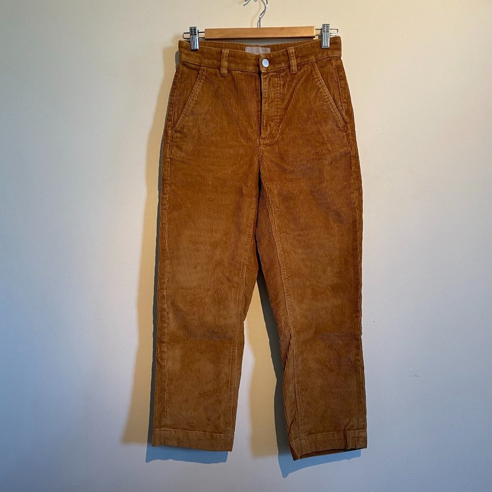 Everlane corduroy straight leg crop pants in golden brown